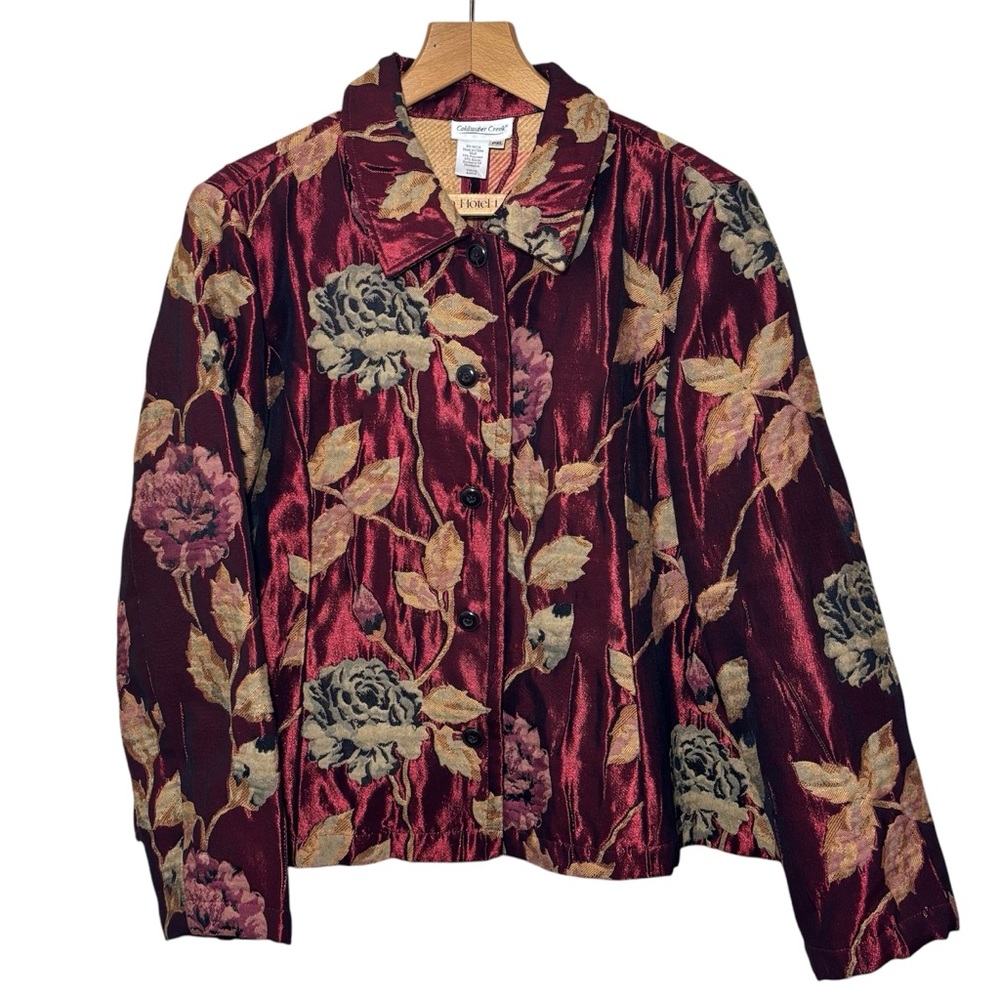 Coldwater Creek Botanical Floral Burgundy Blazer Jacket. Women’s PXL